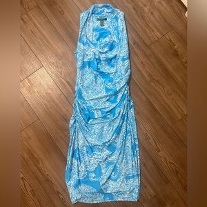 Lauren Ralph Lauren Paisley Cowl Neck Ruched Sleeveless Dress Size 8 Stretch